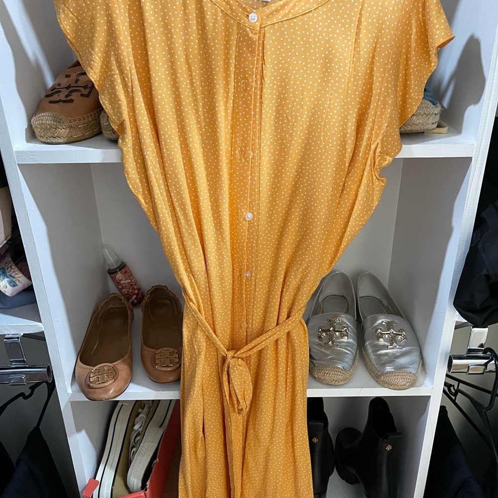 Loft Yellow Polka Dot Button-Up Dress